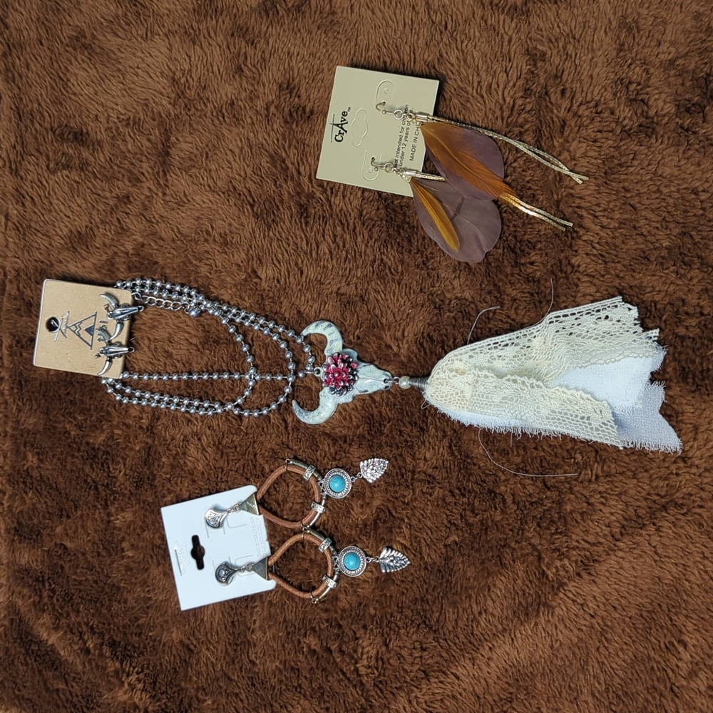 Lot Western Bull Skull Silver Leather Turquoise Sets